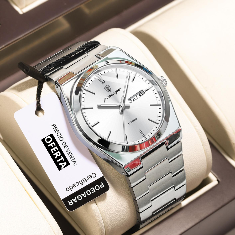 🕰️ Reloj POEDAGAR 930 Silver White – Elegancia Atemporal, Estilo Moderno