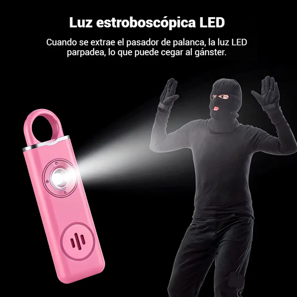 Alarma Personal Multifuncional Y Luz Led Estroboscópica,Seguridad Con Alarma, Carga Type-c