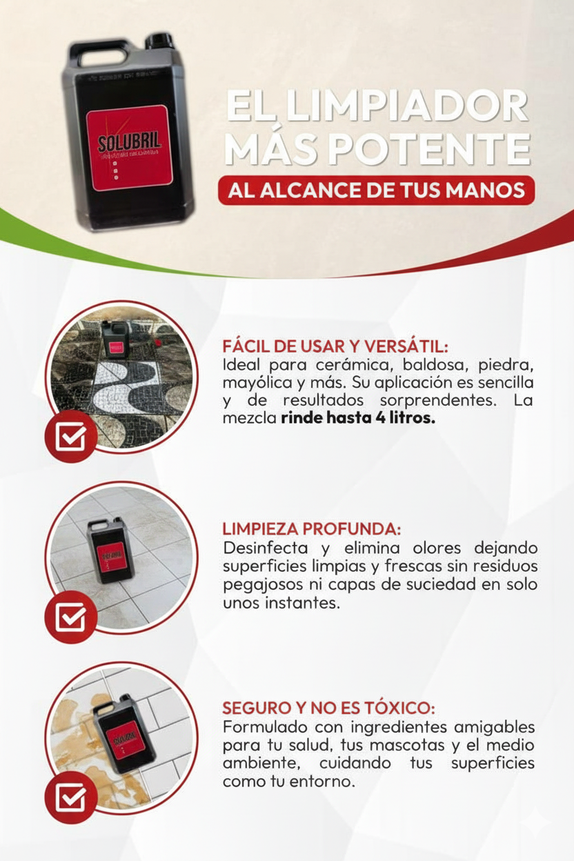 🧼SOLUBRIL SOLUCIÓN LIMPIA TODO - 1Litro Remueve oxido - sarro - moho , Aroma lavanda