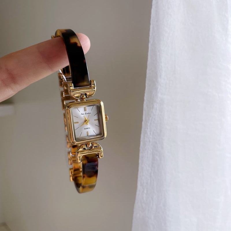 ⏰✨ Reloj de cuarzo para mujer | Diseño cuadrado ámbar 💎 joyería elegante y casual