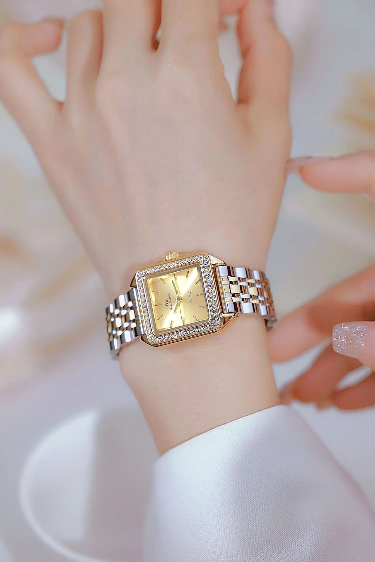 ⏰💎 Reloj de Mujer BS Bee Sister 1754 – Diseño Cuadrado de Cuarzo en Acero Inoxidable ✨💧