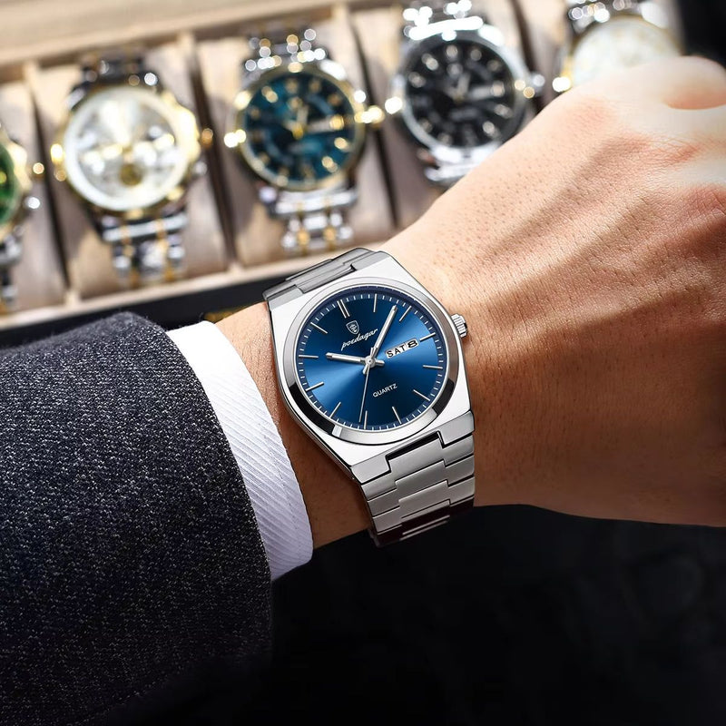 🕰️ Reloj POEDAGAR 930 Silver Blue – Elegancia Atemporal, Estilo Moderno