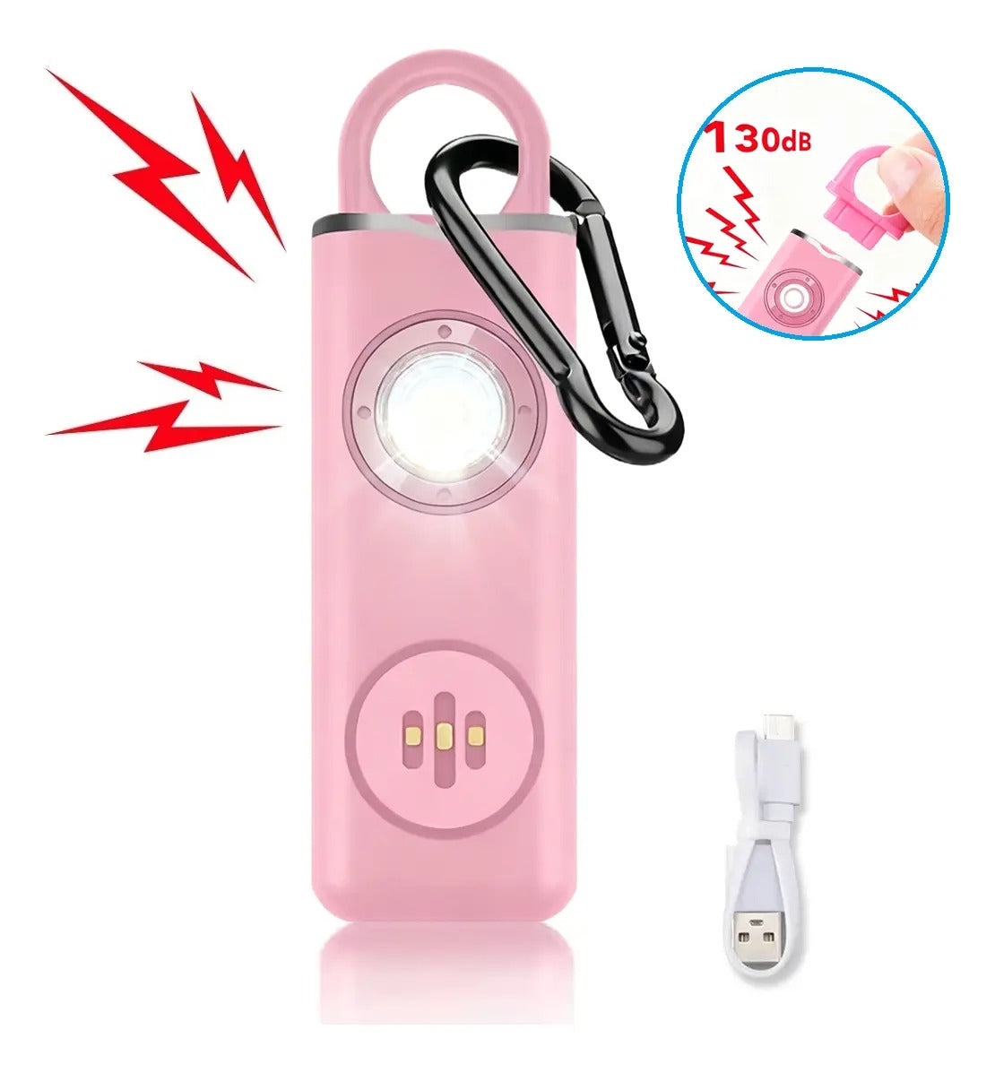 Alarma Personal Multifuncional Y Luz Led Estroboscópica,Seguridad Con Alarma, Carga Type-c