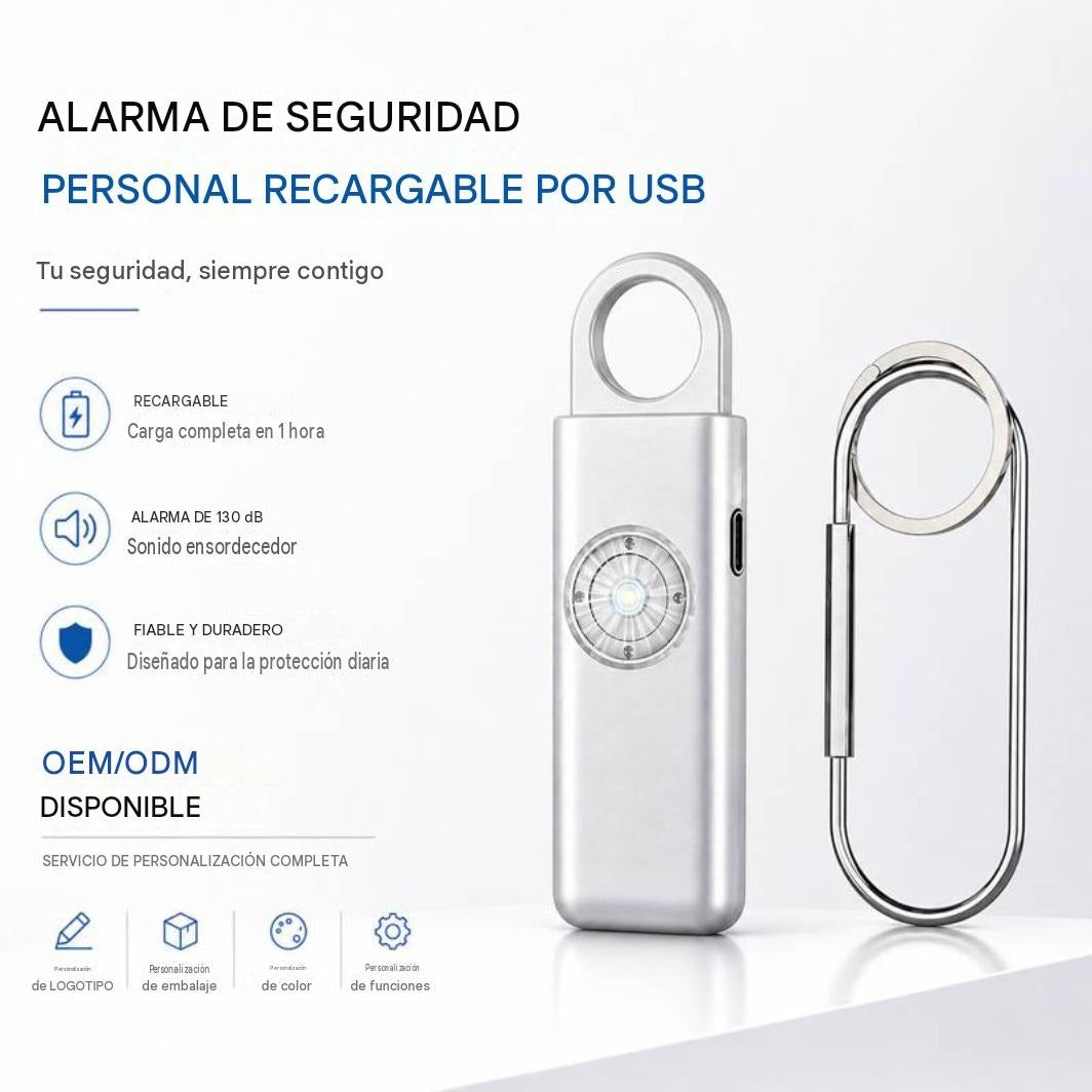 Alarma Personal Multifuncional Y Luz Led Estroboscópica,Seguridad Con Alarma, Carga Type-c