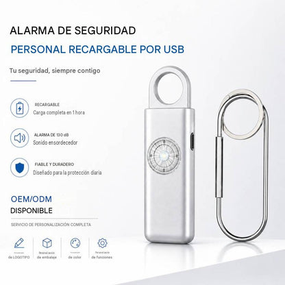 Alarma Personal Multifuncional Y Luz Led Estroboscópica,Seguridad Con Alarma, Carga Type-c