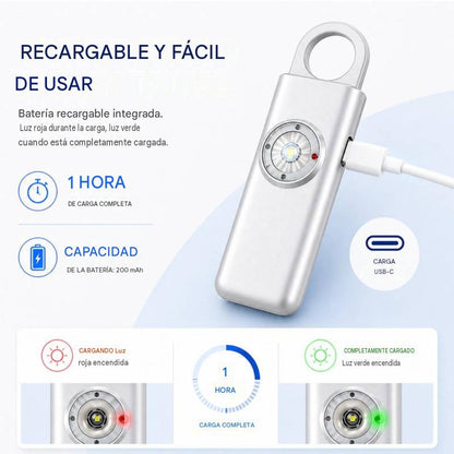 Alarma Personal Multifuncional Y Luz Led Estroboscópica,Seguridad Con Alarma, Carga Type-c